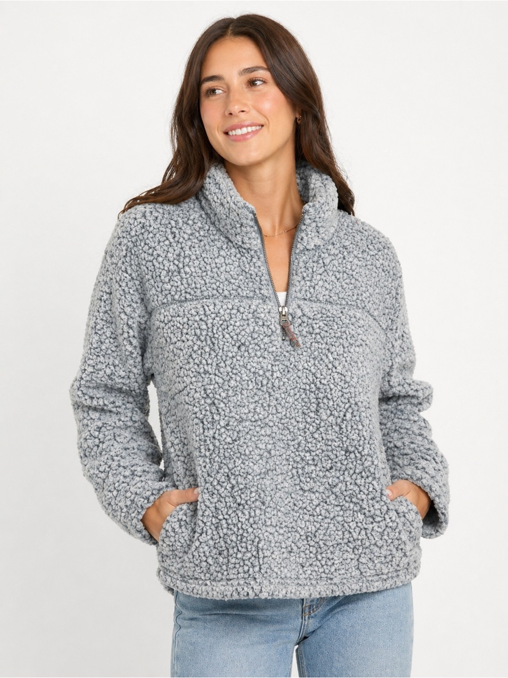 Dylan LA Sherpa Quarter Zip Pullover Blue